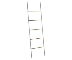 Toallero de Pie Tipo Escalera KENTA Gedy, Blanco Mate y Bambú Natural, 45x2,1x161 cm, Fabricado en Metal y Bambú, Diseño Moderno sin Instalación