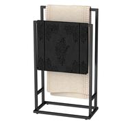 Toallero de pie, toallero negro con 2 rieles, soporte para toallas de baño de 2 niveles, escalera y toallero para baño, lavandería, dormitorio, piscina, color negro