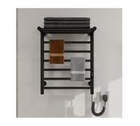 Toallero Electrico Baño, Calentador de Toallas con Estante Superior, Secador de Toallas Acero Inoxidable con Pantalla Táctil Temporizador Ajuste de Temperatura, Plug In,Negro,Right Line