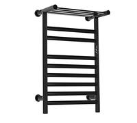 Toallero eléctrico con calefacción para baño, radiador toallero de Pared de aleación de Aluminio y Fibra de Carbono con Estante Superior, 63 x 43 cm, Color Dorado, con cableado Fijo