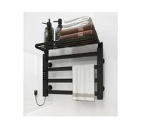 Toallero eléctrico de 4 barras, tendedero de pared con estante superior para almacenamiento, calentador eléctrico de toallas para baño con temporizador, ajuste de temperatura y pantalla LCD, color neg