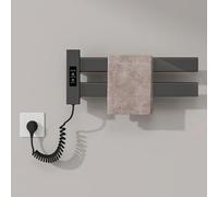 Toallero Electrico de Pared 450x180mm Radiador Electrico Bajo Consumo 50W Toallero de Paneles Radiador Calefactor para Baño con 2 Barras de Aluminio IP45 Temporizador Temperatura Ajustable Gris