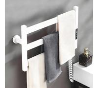 Toallero Eléctrico en Acero Inoxidable, Radiador Calefactor para Baño, Calentador de Toallas Impermeable con Temporizador y Pantalla LED de Temperatura Ajustables, 50x32,8cm, Bajo Consumo-White