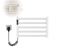 Toallero Eléctrico para Baño con Temporizador, Toallero con Calefacción Inteligente, Radiador Eléctrico Pequeño para Baño de 5 Barras, Radiador Plano Pequeño White The Socket on The Left