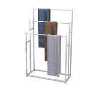 Toallero independiente con almacenamiento de 3 niveles y barra de toalla de mano, soporte para toallas de pie para baño, organizador de ahorro de espacio, color dorado