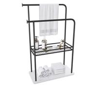 Toallero independiente con base de mármol, 2 postes, fácil montaje, ahorro de espacio, toallero de hierro para baño, 53 x 26,5 x 100 cm (negro)