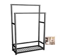 Toallero independiente de 2 niveles, soporte de metal para toallas de baño con estante inferior para toallas, paños y accesorios, color negro elegante, 60 x 23 x 100 cm