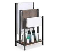 Toallero Independiente, Soporte para Mantas de 3 Niveles con Estante de Madera Marrón Rústico, Edredón con Patas Antideslizantes para Sala de Estar, Almacenamiento en Baño, 43.4CM x 27.9CM x 82CM