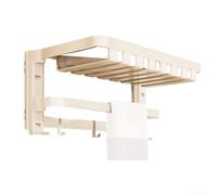 Toallero, montado en la pared con 5 ganchos, estante de almacenamiento plegable para baño, diseño de ahorro de espacio para apartamentos pequeños, acero al carbono inoxidable y aluminio, gris o blanco