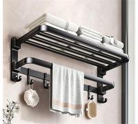 Toallero plegable de aluminio con gancho para toallas, ancho negro, 60 cm