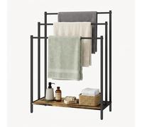 Toallero Relaxdays con Estante, HBT 82,5x60x28 cm, Industrial, 3 Barras, marrón Oscuro/Negro