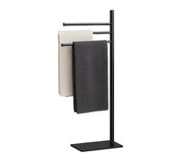 Toallero Relaxdays, H x An x F: 83 x 33,5 x 14 cm, Acero Inoxidable, 3 Barras móviles, toallero de pie, Negro