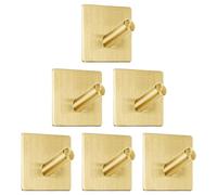 Toallero sin taladrar, 6 ganchos adhesivos, ganchos de acero inoxidable, autoadhesivos, extra fuertes para baño y cocina (dorado)