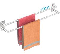 Toallero Sin Taladrar, Doble Toalleros Ajustables para Baño de 40 a 75 cm, Toallero Autoadhesivo, Montaje en Pared Acero Inoxidable 304 Cepillado, Toallero para Baño, Ducha, Cocina - Plateado