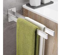 Toallero sin taladrar para baño, montado en la Pared, 2 en 1, toallero de Dos Brazos, Acero Inoxidable, 40 cm, para Pegar/taladrar, Barra de Toalla Doble para baño, Dormitorio, Cocina (Plata)