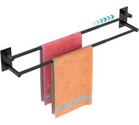 Toallero Sin Taladrar, Toalleros Ajustables para Baño de 40 a 75 cm, Doble Toallero Autoadhesivo, Montaje en Pared Acero Inoxidable 304 Cepillado, Toallero para Baño, Mampara de Ducha, Cocina - Negro