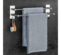 Toallero Sin Taladro para Baño y Cocina | Autoadhesivo, No Requiere Taladrar | Doble Barra con 2 Ganchos de Acero Inoxidable Cepillado | 60 cm | Montaje en Pared Fácil | JS