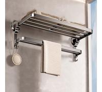 Toallero sin taladros: toallero de baño, Estante de Ducha montado en la Pared, toallero Plegable, toallero de Pared, Bandeja de Aluminio Espacial, toallero con Ventosa