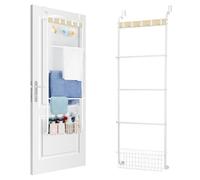 Toallero sobre Puerta de 5 Niveles, Color Blanco, con Barras para Toallas, Mantas, Ropa, paños y Toallas de Mano, Organizador Colgante para baño