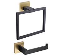 Toalleros de Aro Acero Inoxidable Toallero de Estilo Montado en Pared e Anilla INOX 304 Chrome Accessori Bagno de Toalla Soporte de Toalla(Nero + Oro)