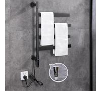 Toalleros Eléctrico de Baño Giratorio 180° 70 x 50 cm, Calentador de Toallas Giratorio de Acero Inoxidable, Radiador de Toallas Eléctrico, 4 Barras con Temporizador Incorporado, Bajo Consumo-Black