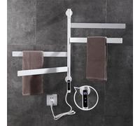 Toalleros Eléctrico de Baño Giratorio 180° 70 x 50 cm, Calentador de Toallas Giratorio de Acero Inoxidable, Radiador de Toallas Eléctrico, 4 Barras con Temporizador Incorporado, Bajo Consumo-White