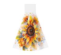 Toallitas de mano de terciopelo coral amarillo con girasol en aceite, toallas colgantes para cocina, baño, camping, al aire libre y más, paños absorbentes