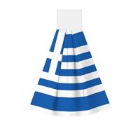 Toallitas de mano de terciopelo coral con bandera griega, toallas colgantes para cocina, baño, camping, al aire libre y más, paños absorbentes