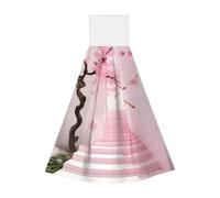 Toallitas de mano de terciopelo coral con flor de cerezo rosa, toallas colgantes para cocina, baño, camping, al aire libre e higiene personal