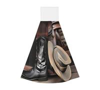 Toallitas de mano de terciopelo coral con sombrero negro vaquero, botas occidentales, toallas colgantes para cocina, baño, camping, al aire libre e higiene personal