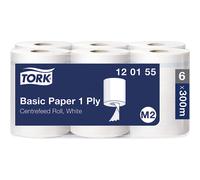 Toallitas de papel estándar con desenrollado interior TORK, de 1 capa, blancas, UE 6 rollos