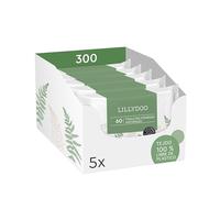 Toallitas húmedas naturales LILLYDOO green, 300 unidades (5x60), 100% sin plástico y resistentes - sin perfumes, limpieza delicada y suave para piel sensible, dermatológicamente testadas