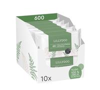 Toallitas húmedas naturales LILLYDOO green, 600 unidades (10x60), 100% sin plástico y resistentes - sin perfumes, limpieza delicada y suave para piel sensible, dermatológicamente testadas