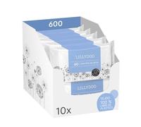 Toallitas húmedas para bebés LILLYDOO con un 99% de agua, 10 paquetes de 60 (600 unidades), 100% libres de plástico sin perfumes y tan suave como el algodón y el agua