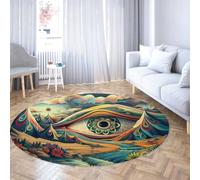 TOANGWALL Abstracto Psychedelic Eye Round Tapete 60cm Surrealista Mandala Paisaje Redondo Lavable Antideslizante Pelo bajo Fino Cocina lavandería Entrada Teal Teal Alfombra