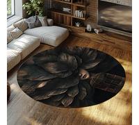 TOANGWALL Alfombra Circular gótica 200cm Patrón de Jaula de pajarito de Hoja Oscura Tapete Antideslizante Gran de Pelo bajo y alfombras Redondas para la decoración del salón y Dormitorio