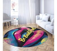 TOANGWALL Alfombra Circular Moderna 80cm Pop Art Red Lips con patrón de Letras Tapete Antideslizante Gran de Pelo bajo y alfombras Redondas para salón Dormitorio
