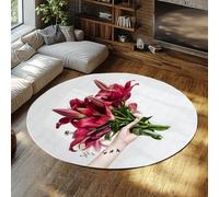 TOANGWALL Alfombra Moderna estética Redonda Lavable 150cm Decoración del hogar con patrón de Ramo de Lirios Burdeos Alfombra Antideslizante de Gran círculo para Sala de Estudio Comedor Balcón
