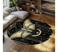TOANGWALL Alfombra Redonda Bohemia mística 160cm Moth Moon y Stars con Estampado Lavader Antideslizante Plegable de Pelo bajo y sin muda Alfombra Circular para el Pasillo del Dormitorio