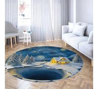 TOANGWALL Alfombra Redonda Cabaña de Invierno Cielo Estrellado 240cm Gran Alfombrilla Antideslizante Lavable ilusión óptica 3D salón Dormitorio Plegable de Pelo bajo Fino Resistente a Manchas