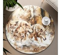 TOANGWALL Alfombra Redonda de Escena Forestal Wolf Crossing The River Alfombra Lavable Antideslizante esponjosa para Sala de Estar Dormitorio Porche Dormitorio decoración Alfombra de Piso 180cm