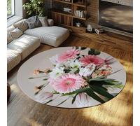 TOANGWALL Alfombra Redonda de Estilo contemporáneo 110cm Colorido patrón de Ramo de Margaritas africanas Alfombra Circular Antideslizante de Pelo bajo y sin caída para Dormitorio