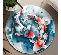 TOANGWALL Alfombra Redonda de Estilo de Pintura con Tinta Japonesa 130cm Alfombra Lavable Antideslizante Good Luck Koi Fish para Sala de Estar Dormitorio Porche Dormitorio decoración de Piso