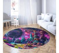 TOANGWALL Alfombra Redonda de Estilo ilusión 60cm Alfombra Redonda de Castillo Colorido Antideslizante y extraña para Cocina Dormitorio Sala de Estar