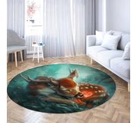 TOANGWALL Alfombra Redonda de Estilo juguetón 90cm Acogedora Adorable en Bosque de Cervatillo soñado Alfombra Circular Ligera y Lavable para Interior y llavable para Cuarto de Lave en apartamento