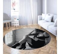 TOANGWALL Alfombra Redonda de Estilo Moderno 70cm Hermoso patrón de Retrato de Mujer Lavable Pelo bajo Antideslizante Alfombra de círculo Interior para gabinete Hogar Pasillo Sala de Juegos