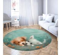 TOANGWALL Alfombra Redonda Estilo Acuarela 100cm Perros abrazándose con patrón de Cachorro Adorable moqueta Antideslizante Lavable para salón Dormitorio Porche y residencia