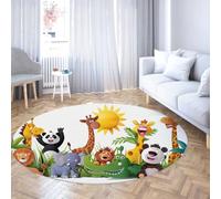 TOANGWALL Alfombra Redonda Lavable de Animales de la Selva 110cm Panda Jirafa león Elefante cocodrilo con patrón Antideslizante Alfombra Fina de Pelo bajo para la Entrada del Comedor