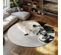 TOANGWALL Alfombra Redonda Lavable de Arte única 80cm Decoración con patrón de Madre y Cachorro de Oso Polar Alfombra Antideslizante de Gran círculo para Sala de Estudio balcón del Comedor