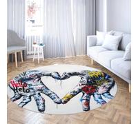TOANGWALL Alfombra Redonda Lavable de diseño estético 160cm Manos de Graffiti Que Hacen un corazón Alfombra de Piso de Pelo bajo Antideslizante para Interiores para Comedor de Entrada